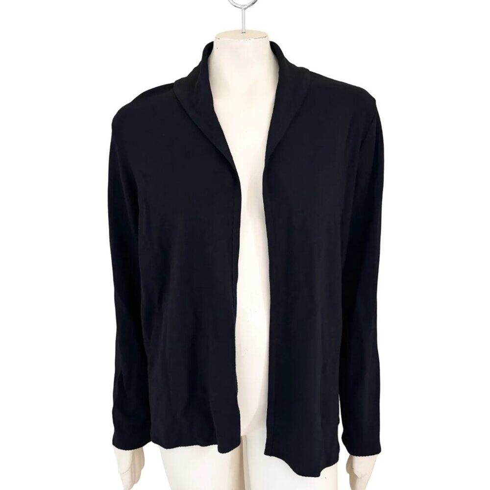 EILEEN FISHER Italian Wool Open Front Cardigan in Black SZ L
